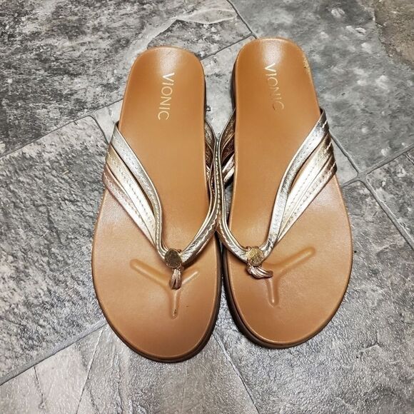Vionic Orthaheel Palm Catalina Mixed Metallic Gold Silver Rose Gold Sandals 8 - Picture 2 of 10